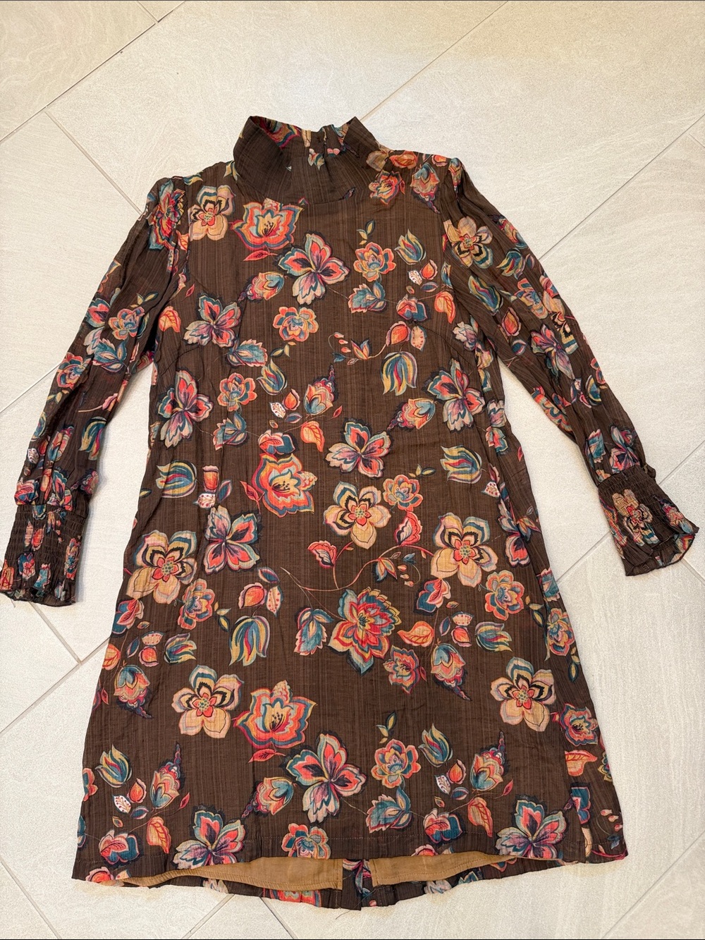 Women's Brown Buru Floral Long-Sleeve Dress